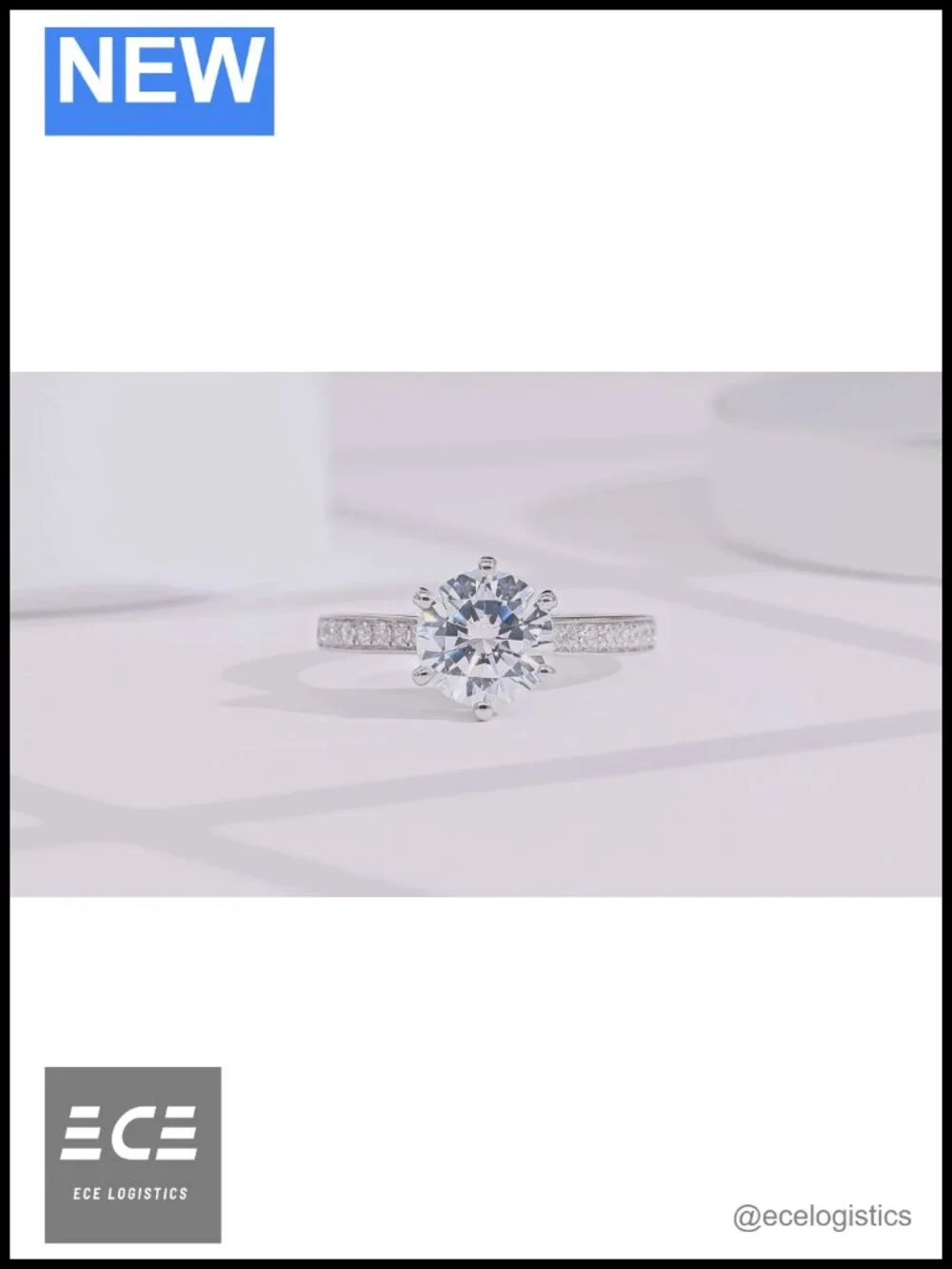 Sterling Silver 2CT Simulated Diamond Engagement Ring 6-Prong Size 8.5